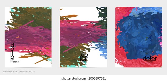 Abstract vector flyer. Colorful brush stoke of digital watercolor paint. Dimensional rainbow layered feather  texture. Creative artistic advertising event template. Bright rough scribble uneven shapes