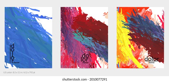 Abstract vector flyer. Colorful brush stoke of digital watercolor paint. Dimensional rainbow layered feather  texture. Creative artistic advertising event template. Bright rough scribble uneven shapes