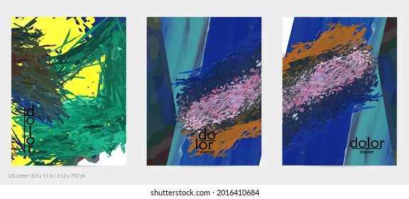 Abstract vector flyer. Colorful brush stoke of digital watercolor paint. Dimensional rainbow layered feather  texture. Creative artistic advertising event template. Bright rough scribble uneven shapes