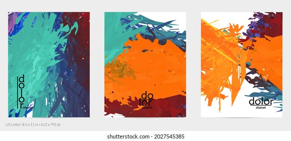 Abstract vector flyer. Colorful brush stoke of digital watercolor paint. Dimensional rainbow layered feather  texture. Creative artistic advertising event template. Bright rough scribble uneven shapes