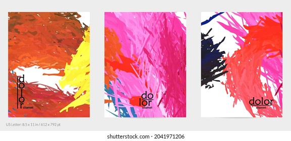Abstract vector flyer. Colorful brush stoke of digital watercolor paint. Dimensional rainbow layered feather  texture. Creative artistic advertising event template. Bright rough scribble uneven shapes