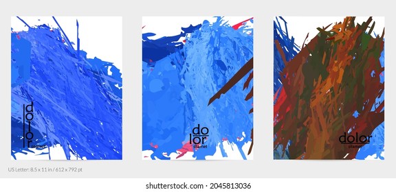 Abstract vector flyer. Colorful brush stoke of digital watercolor paint. Dimensional rainbow layered feather  texture. Creative artistic advertising event template. Bright rough scribble uneven shapes
