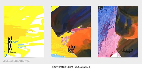Abstract vector flyer. Colorful brush stoke of digital watercolor paint. Dimensional rainbow layered feather  texture. Creative artistic advertising event template. Bright rough scribble uneven shapes