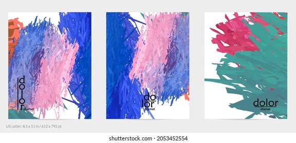 Abstract vector flyer. Colorful brush stoke of digital watercolor paint. Dimensional rainbow layered feather  texture. Creative artistic advertising event template. Bright rough scribble uneven shapes