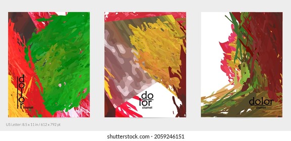 Abstract vector flyer. Colorful brush stoke of digital watercolor paint. Dimensional rainbow layered feather  texture. Creative artistic advertising event template. Bright rough scribble uneven shapes