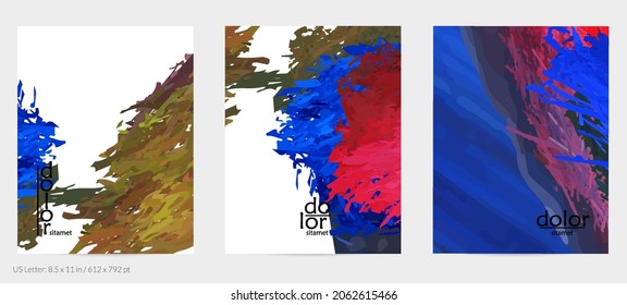 Abstract vector flyer. Colorful brush stoke of digital watercolor paint. Dimensional rainbow layered feather  texture. Creative artistic advertising event template. Bright rough scribble uneven shapes