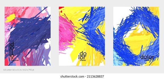 Abstract vector flyer. Colorful brush stoke of digital watercolor paint. Dimensional rainbow layered feather  texture. Creative artistic advertising event template. Bright rough scribble uneven shapes