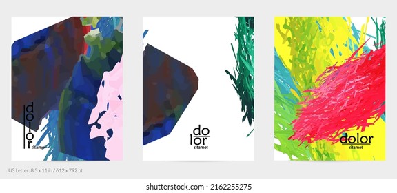 Abstract vector flyer. Colorful brush stoke of digital watercolor paint. Dimensional rainbow layered feather  texture. Creative artistic advertising event template. Bright rough scribble uneven shapes