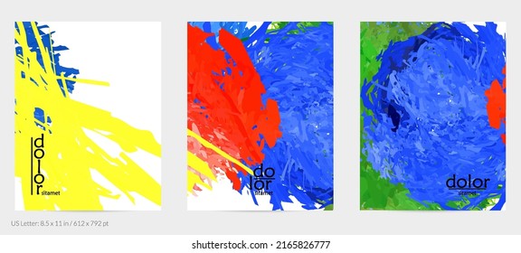 Abstract vector flyer. Colorful brush stoke of digital watercolor paint. Dimensional rainbow layered feather  texture. Creative artistic advertising event template. Bright rough scribble uneven shapes