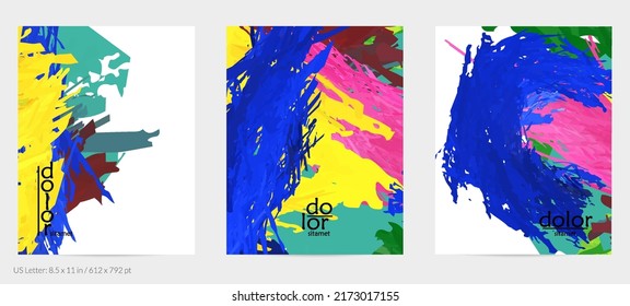Abstract vector flyer. Colorful brush stoke of digital watercolor paint. Dimensional rainbow layered feather  texture. Creative artistic advertising event template. Bright rough scribble uneven shapes