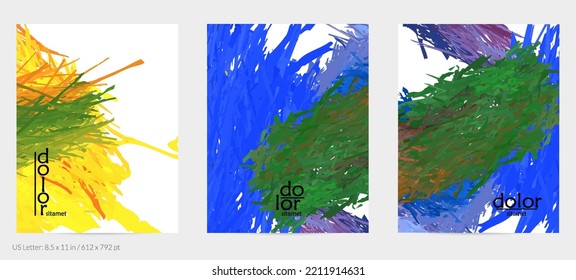 Abstract vector flyer. Colorful brush stoke of digital watercolor paint. Dimensional rainbow layered feather  texture. Creative artistic advertising event template. Bright rough scribble uneven shapes