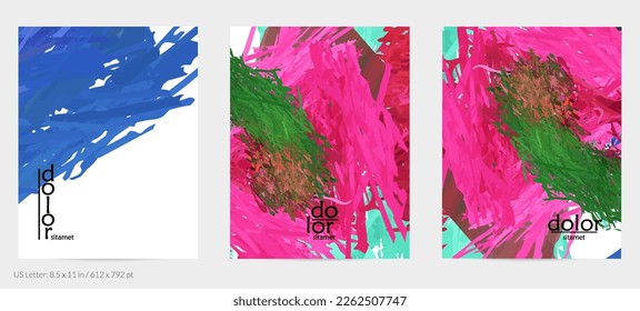Abstract vector flyer. Colorful brush stoke of digital watercolor paint. Dimensional rainbow layered feather  texture. Creative artistic advertising event template. Bright rough scribble uneven shapes