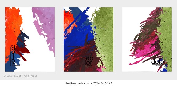 Abstract vector flyer. Colorful brush stoke of digital watercolor paint. Dimensional rainbow layered feather  texture. Creative artistic advertising event template. Bright rough scribble uneven shapes