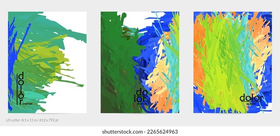 Abstract vector flyer. Colorful brush stoke of digital watercolor paint. Dimensional rainbow layered feather  texture. Creative artistic advertising event template. Bright rough scribble uneven shapes