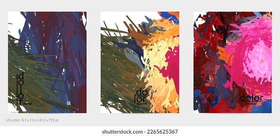 Abstract vector flyer. Colorful brush stoke of digital watercolor paint. Dimensional rainbow layered feather  texture. Creative artistic advertising event template. Bright rough scribble uneven shapes
