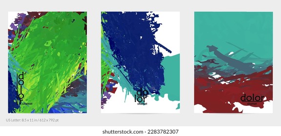 Abstrakter Vektorflyer. Farbiger Pinselstrich mit digitaler Aquarellfarbe. Maßgeschneiderte Regenbogen-Lederstruktur. Vorlage für kreative künstlerische Werbeveranstaltungen. Helle, raue, ungerade Formen