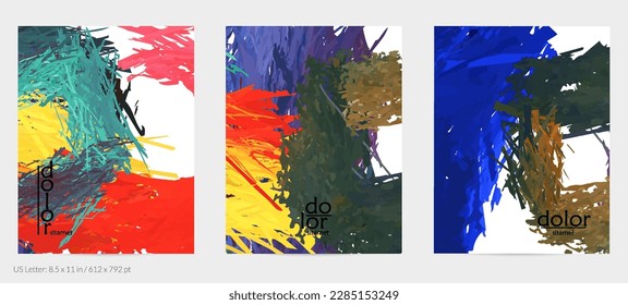 Abstrakter Vektorflyer. Farbiger Pinselstrich mit digitaler Aquarellfarbe. Maßgeschneiderte Regenbogen-Lederstruktur. Vorlage für kreative künstlerische Werbeveranstaltungen. Helle, raue, ungerade Formen