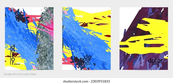 Abstract vector flyer. Colorful brush stoke of digital watercolor paint. Dimensional rainbow layered feather  texture. Creative artistic advertising event template. Bright rough scribble uneven shapes