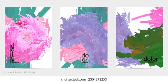 Abstract vector flyer. Colorful brush stoke of digital watercolor paint. Dimensional rainbow layered feather  texture. Creative artistic advertising event template. Bright rough scribble uneven shapes