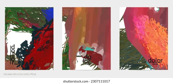 Abstract vector flyer. Colorful brush stoke of digital watercolor paint. Dimensional rainbow layered feather  texture. Creative artistic advertising event template. Bright rough scribble uneven shapes