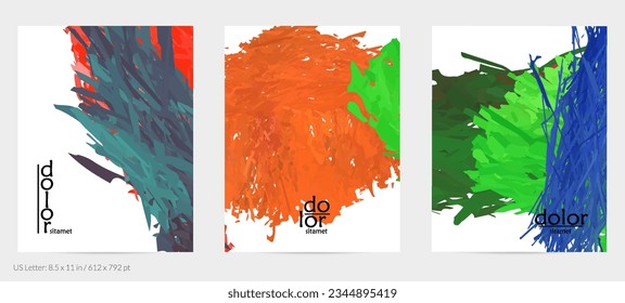 Abstract vector flyer. Colorful brush stoke of digital watercolor paint. Dimensional rainbow layered feather  texture. Creative artistic advertising event template. Bright rough scribble uneven shapes