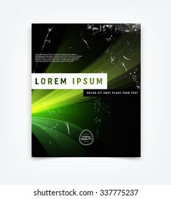 Abstract vector flyer / cover design template with old scratched vintage look. Old used weathered texture with colorful dynamic abstract background
