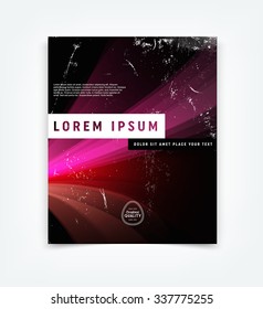 Abstract vector flyer / cover design template with old scratched vintage look. Old used weathered texture with colorful dynamic abstract background