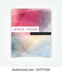 Abstract vector flyer / cover design template with old scratched vintage look. Old used weathered texture with geometric polygonal abstract background