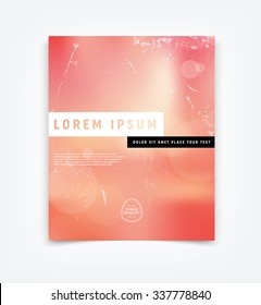 Abstract vector flyer / cover design template with old scratched vintage look. Old used weathered texture. Blurred soft photographic bokeh background