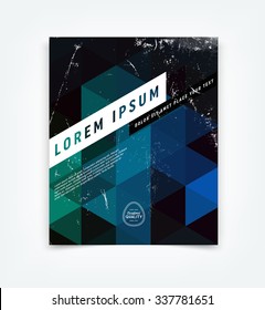 Abstract vector flyer / cover design template with old scratched vintage look. Old used weathered texture with geometric polygonal abstract background