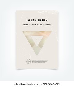 Abstract vector flyer / cover design template with old scratched vintage look. Old used weathered texture with decorative triangle sign