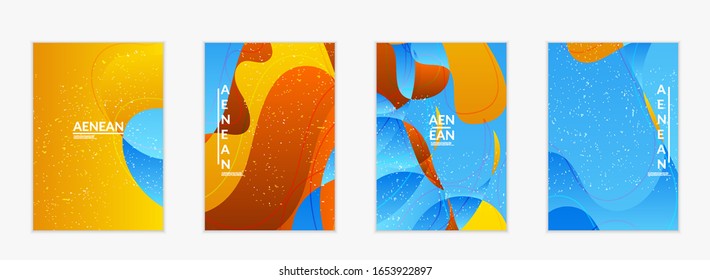 Abstract vector flyer template with bright gradient wavy organic overlapping shapes grunge textured. Fluid wavy lines art. Template for seasonal sale advertising  marketing technology.