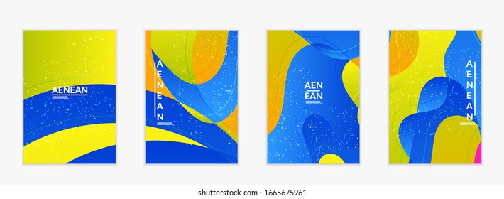 Plantilla de volante de vector abstracto con formas de degradado brillante con formas orgánicas superpuestas que grunge texturado. Fluid wavy lines art. Plantilla para la venta estacional de la tecnología de marketing publicitario.