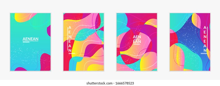 Abstract vector flyer template with bright gradient wavy organic overlapping shapes grunge textured. Fluid wavy lines art. Template for seasonal sale advertising  marketing technology.