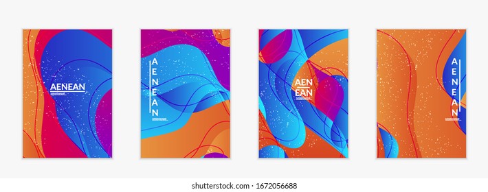 Abstract vector flyer template with bright gradient wavy organic overlapping shapes grunge textured. Fluid wavy lines art. Template for seasonal sale advertising  marketing technology.
