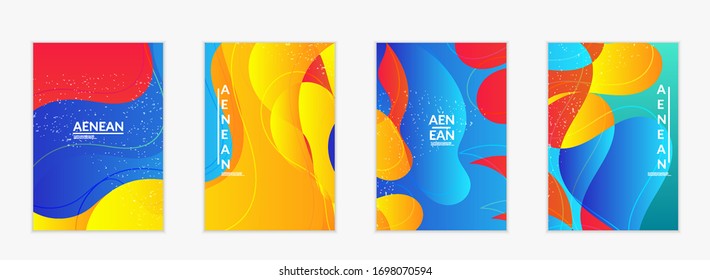 Abstract vector flyer template with bright gradient wavy organic overlapping shapes grunge textured. Fluid wavy lines art. Template for seasonal sale advertising  marketing technology.