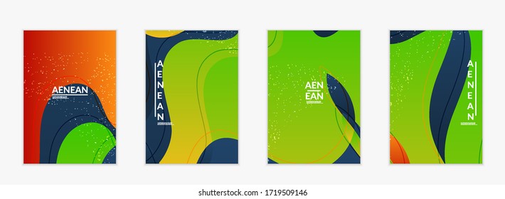 Abstract vector flyer template with bright gradient wavy organic overlapping shapes grunge textured. Fluid wavy lines art. Template for seasonal sale advertising  marketing technology.