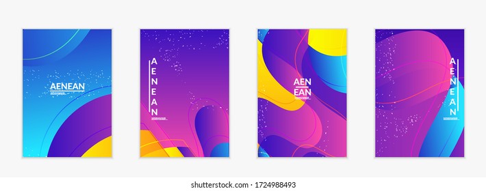 Abstract vector flyer template with bright gradient wavy organic overlapping shapes grunge textured. Fluid wavy lines art. Template for seasonal sale advertising  marketing technology.