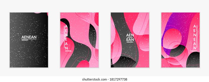 Abstract vector flyer template with bright gradient wavy organic overlapping grunge textured shapes. Fluid wavy lines art. Template for seasonal sale advertising  marketing technology.