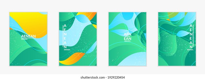 Abstract vector flyer template with bright gradient wavy organic overlapping shapes grunge textured. Fluid wavy lines art. Template for seasonal sale advertising  marketing technology.