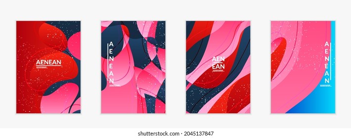 Abstract vector flyer template with bright gradient wavy organic overlapping shapes grunge textured. Fluid wavy lines art. Template for seasonal sale advertising  marketing technology.