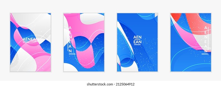 Plantilla de volante de vector abstracto con formas de solapamiento orgánico de gradiente brillante con textura gruesa. Arte de líneas onduladas fluidas. Plantilla para la venta estacional de tecnología publicitaria.