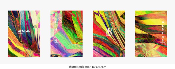 Abstract vector flyer template. Diagonal geometric vibrant colored pattern. Polarized light in microscopic view crystal structure. Dynamic computer filtered multicolored artistic background.
