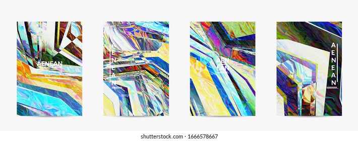 Abstract vector flyer template. Diagonal geometric vibrant colored pattern. Polarized light in microscopic view crystal structure. Dynamic computer filtered multicolored artistic background.