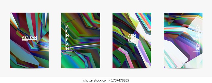 Abstract vector flyer template. Diagonal geometric vibrant colored pattern. Polarized light in microscopic view crystal structure. Dynamic computer filtered multicolored artistic background.