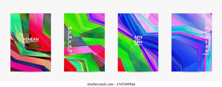 Abstract vector flyer template. Diagonal geometric vibrant colored pattern. Polarized light in microscopic view crystal structure. Dynamic computer filtered multicolored artistic background.