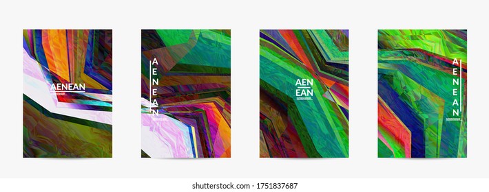 Abstract vector flyer template. Diagonal geometric vibrant colored pattern. Polarized light in microscopic view crystal structure. Dynamic computer filtered multicolored artistic background.