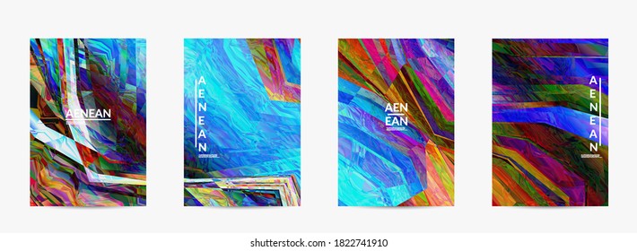 Plantilla de volante de vector abstracto. Patrón diagonal geométrico de color vibrante. Luz polarizada en la estructura de cristal de visión microscópica. La computadora dinámica filtró fondo artístico multicolor.