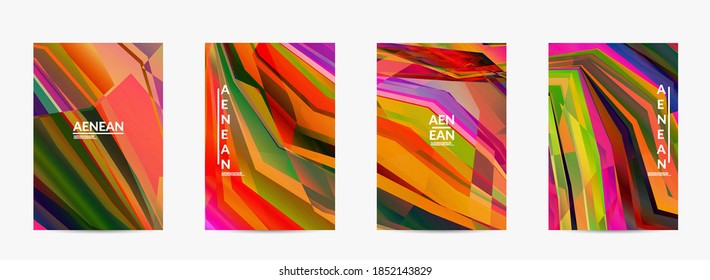 Abstrakte Vektorflyer-Vorlage. Diagonales geometrisches, lebhaftes Muster. Polarisiertes Licht in mikroskopisch sichtbarer Kristallstruktur. Dynamischer Computer gefiltert mehrfarbiger künstlerischer Hintergrund.