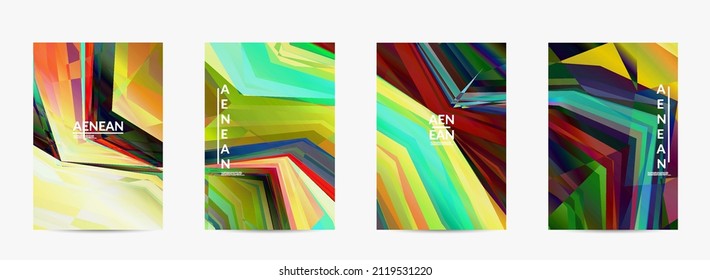 Abstract vector flyer template. Diagonal geometric vibrant colored pattern. Polarized light in microscopic view crystal structure. Dynamic computer filtered multicolored artistic background.